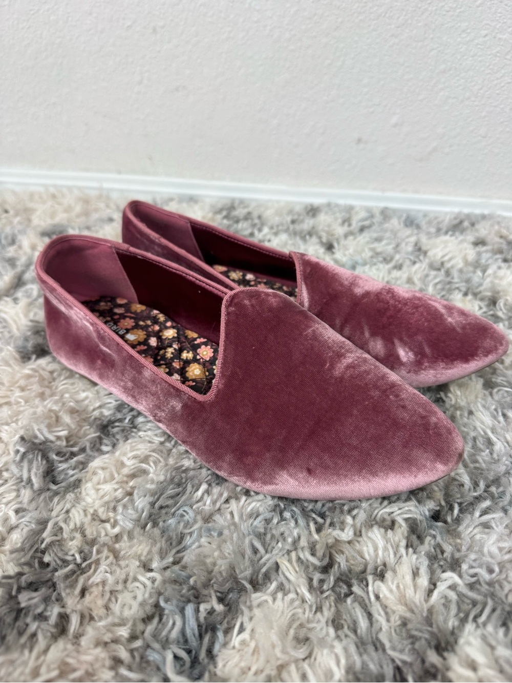 Birdies Pink Velour Velvet Slip On Round Toe Shoes Flats